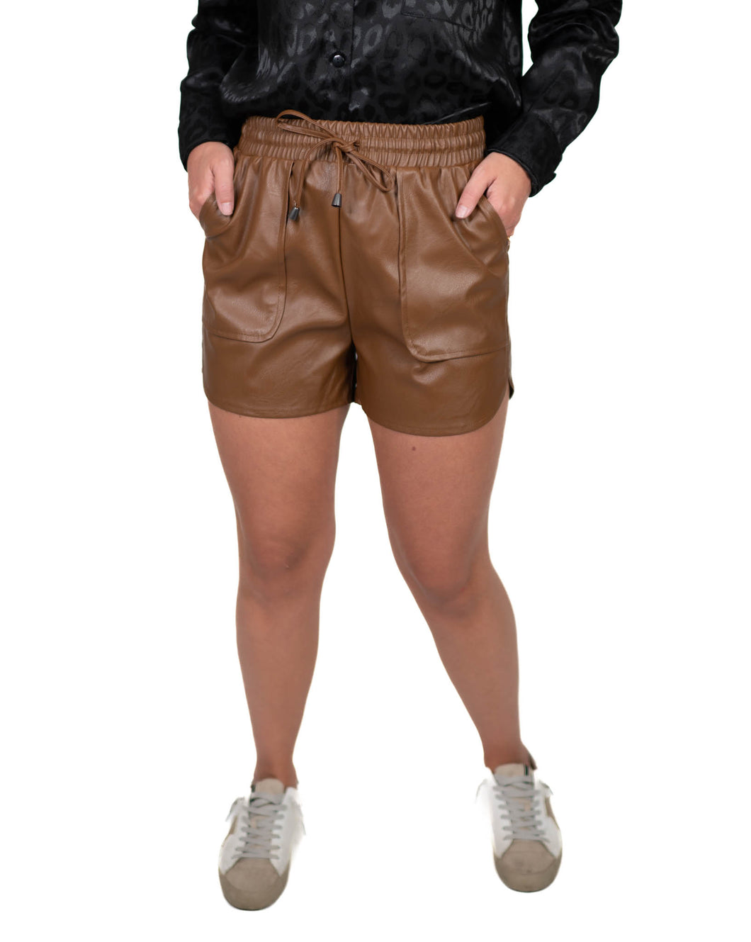 Brown Faux Leather Shorts