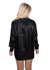 Black Silk Leopard Top