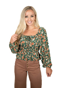 Green Floral Peplum Top