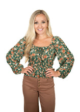 Green Floral Peplum Top