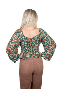 Green Floral Peplum Top