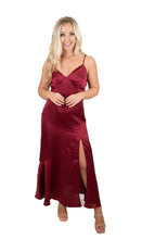 Burgundy Satin Midi Dress