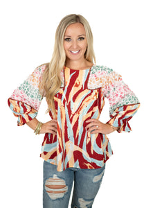 Wine Mixed Print Top