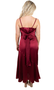 Burgundy Satin Midi Dress