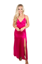 Fuchsia Satin Maxi Dress