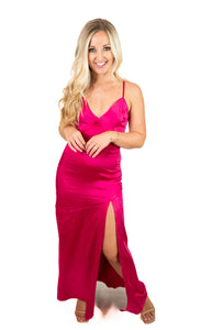 Fuchsia Satin Maxi Dress