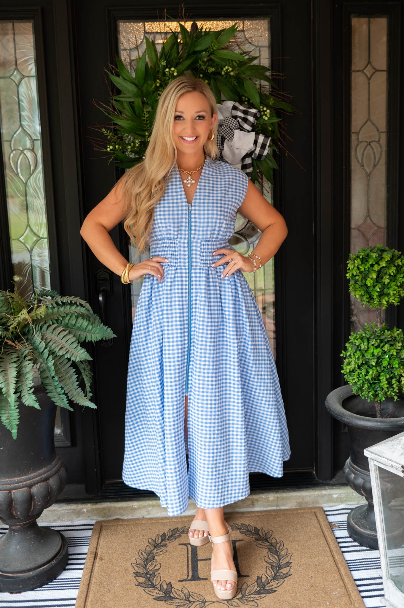 Blue/White Striped Midi Dress