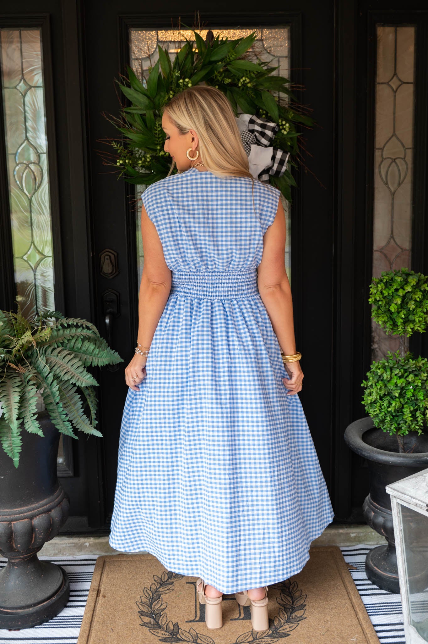 Blue/White Striped Midi Dress