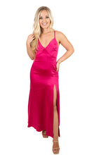 Fuchsia Satin Maxi Dress