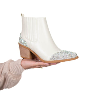 Cream Rhinestone Booties