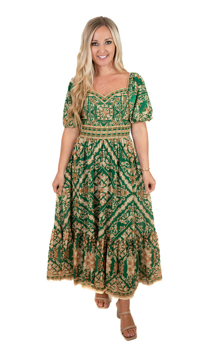 Green Sweetheart Neck Midi Dress