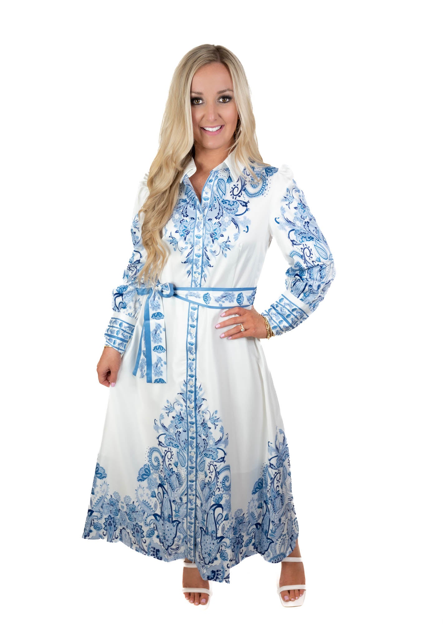 True Beauty Blue/White Paisley Midi Dress