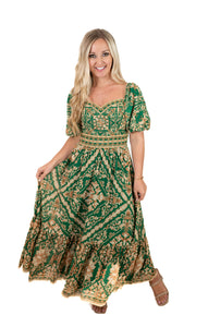 Green Sweetheart Neck Midi Dress