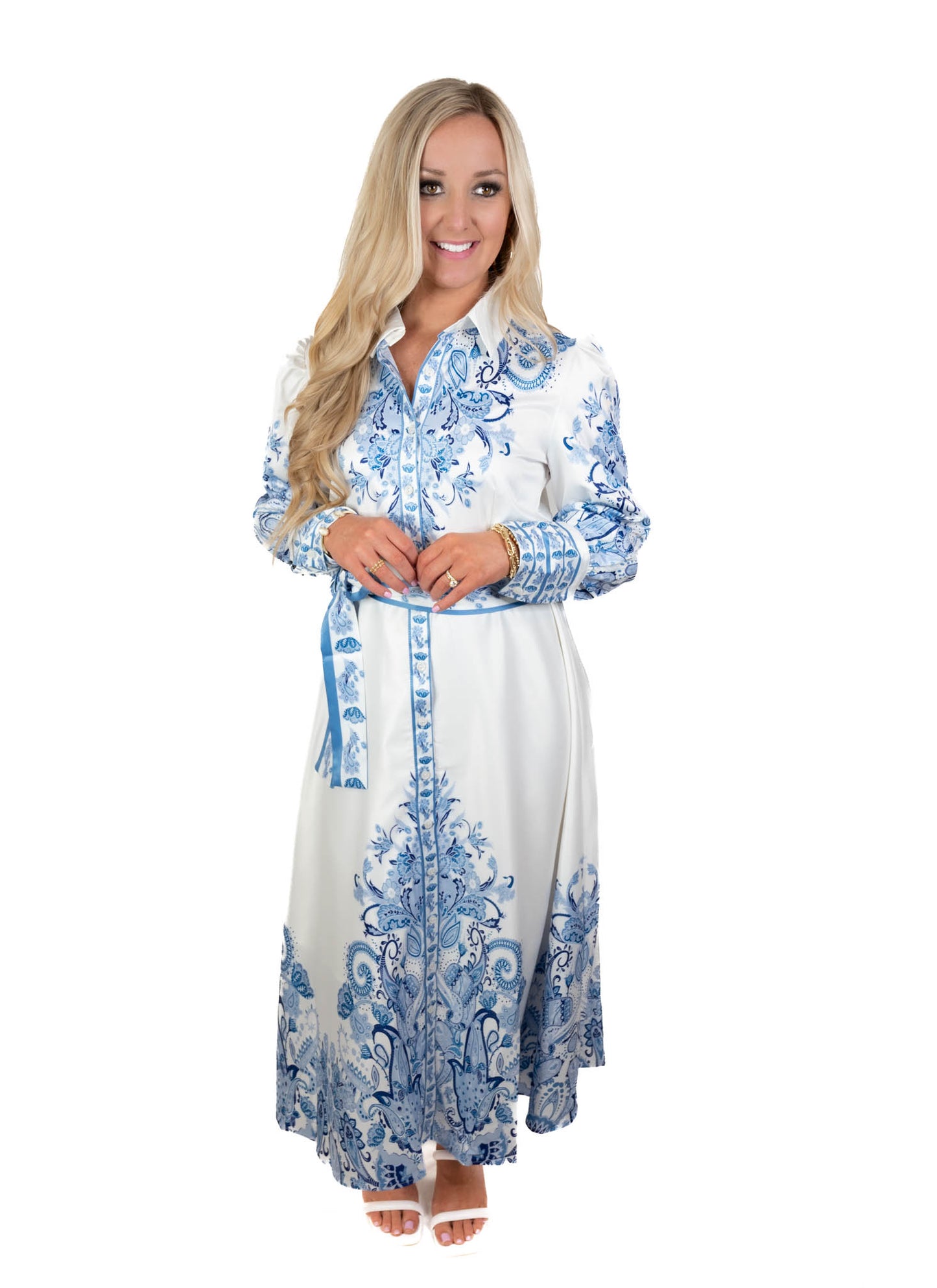 True Beauty Blue/White Paisley Midi Dress