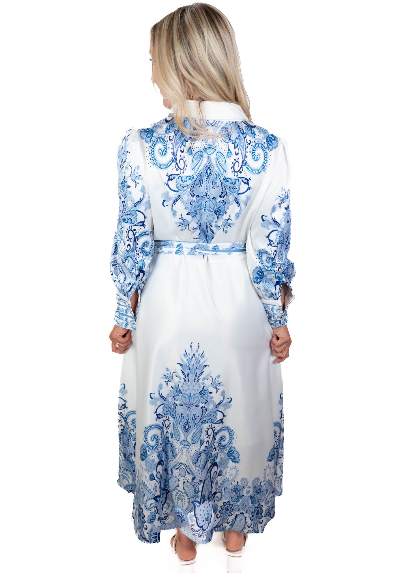 True Beauty Blue/White Paisley Midi Dress