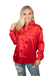 Red Silk Leopard Top