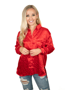 Red Silk Leopard Top