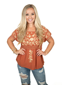 Rust Embroidered Top