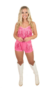 Pink Suede/Fringe Shorts