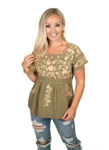 Olive Embroiderd Top