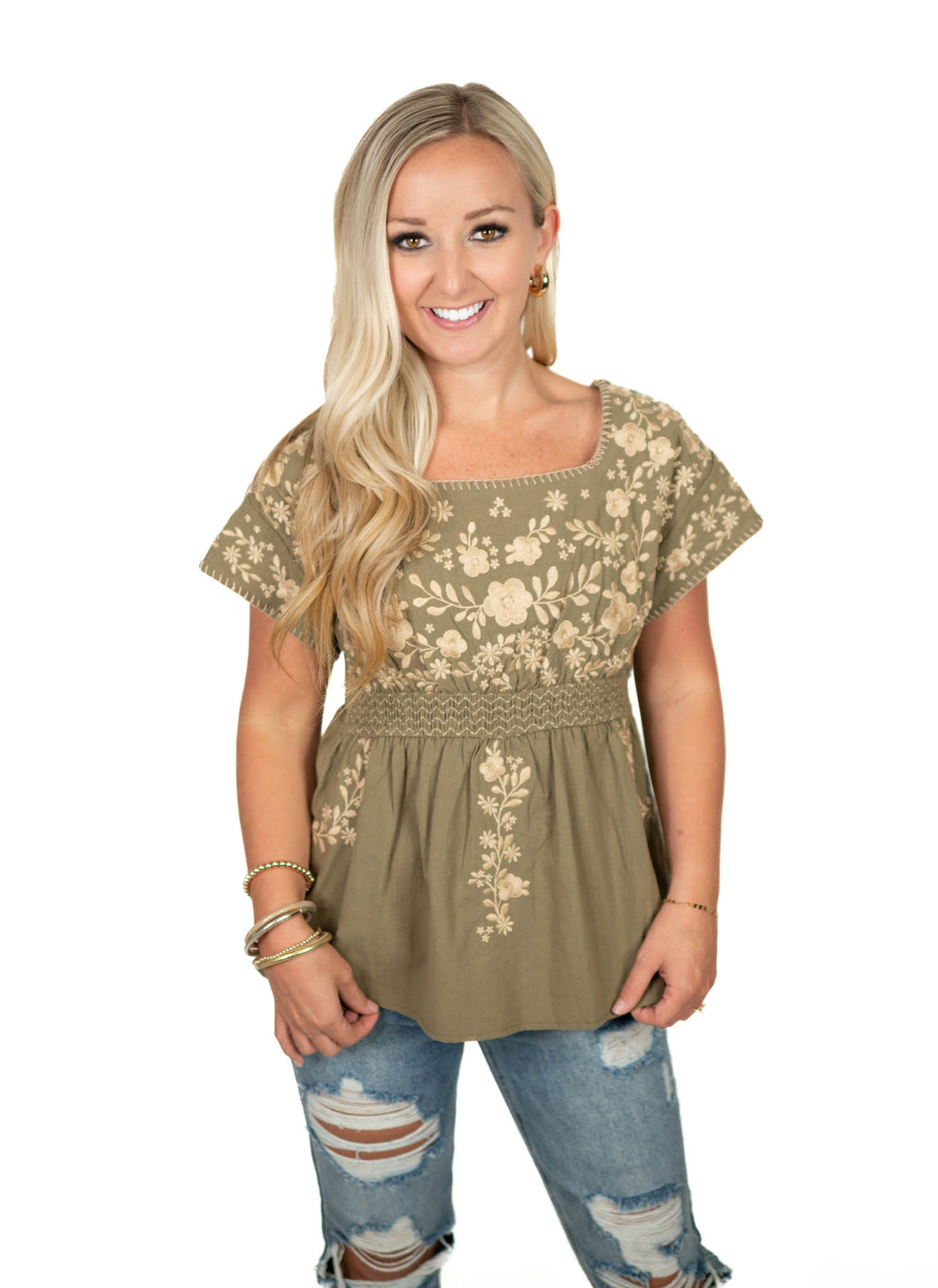Olive Embroiderd Top