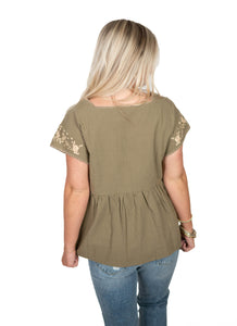 Olive Embroiderd Top