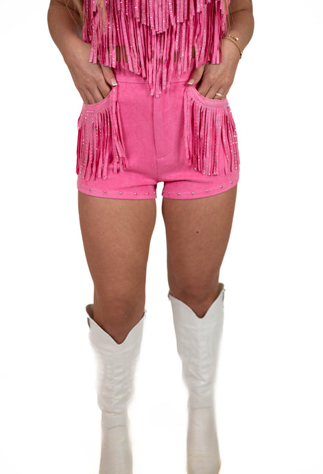 Pink Suede/Fringe Shorts