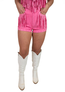 Pink Suede/Fringe Shorts