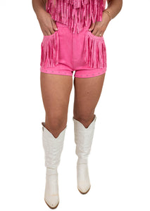Pink Suede/Fringe Shorts