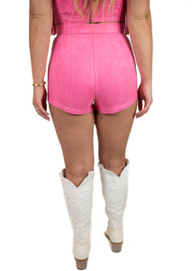 Pink Suede/Fringe Shorts