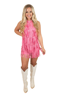 Pink Western Stud Fringe Romper