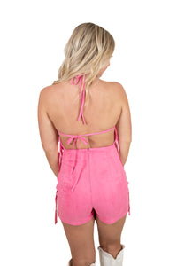 Pink Western Stud Fringe Romper