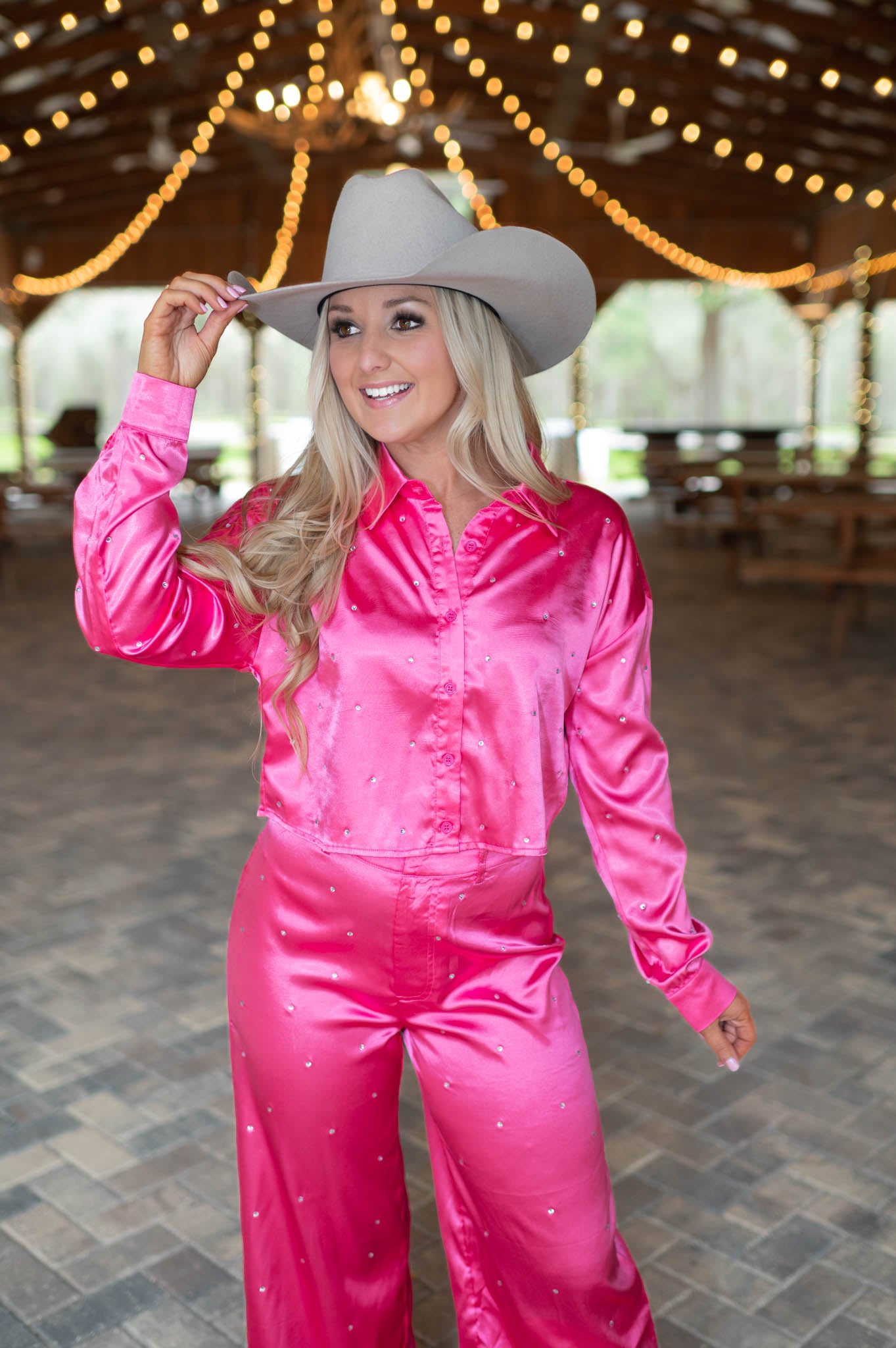 Always Have Fun Pink Rhinestone Crop Top