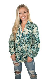 Peacock Printed Babydoll Top