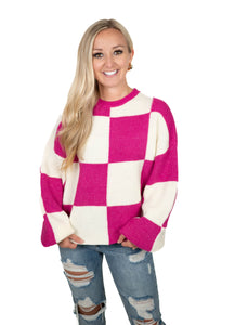 Hot Pink Oversized Checker Sweater