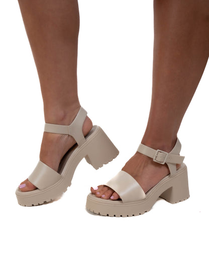 Bone Chunky Heel Sandal