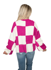Hot Pink Oversized Checker Sweater