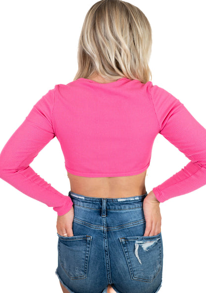 Pink Rhinestone Crop Top
