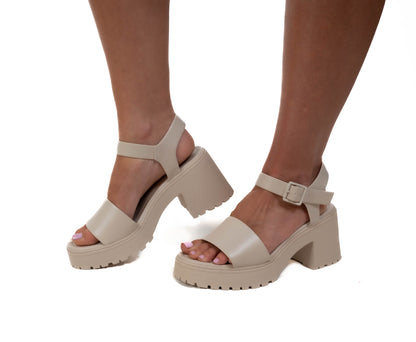 Bone Chunky Heel Sandal