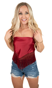 Burgundy Fringe Tie Back Top