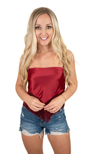 Burgundy Fringe Tie Back Top