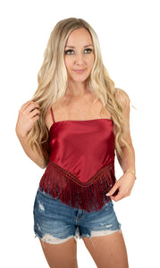 Burgundy Fringe Tie Back Top