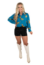Teal Satin Animal Print Top