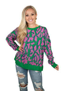 Green Mix Cheetah Sweater