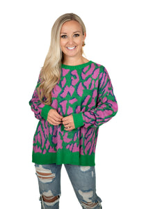 Green Mix Cheetah Sweater