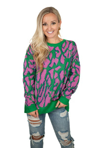 Green Mix Cheetah Sweater