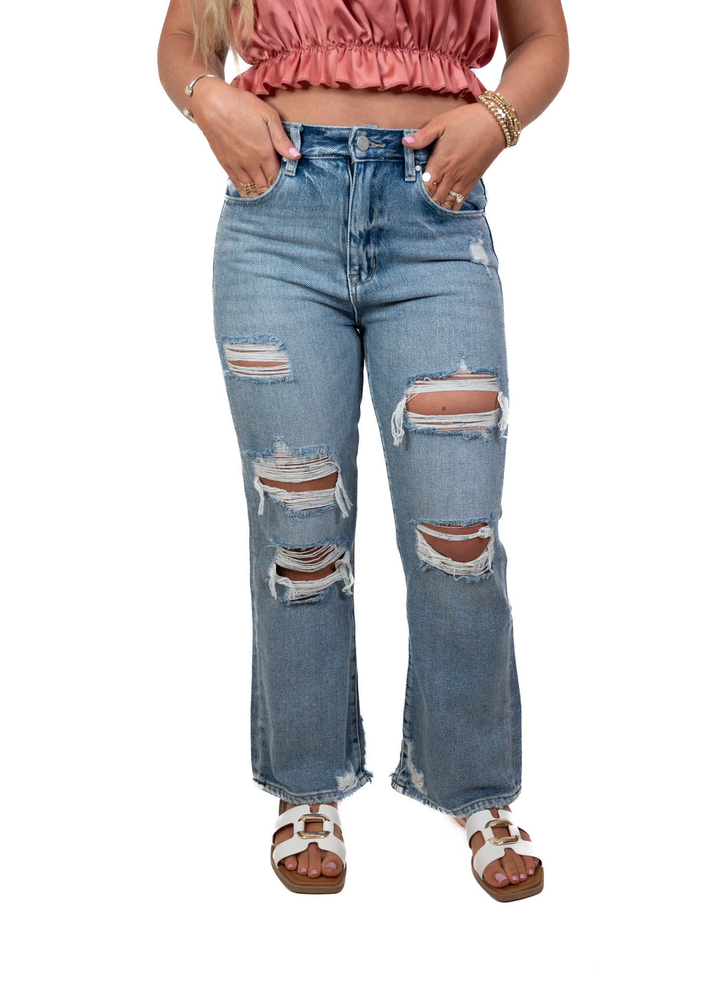 Distressed High Rise Vintage Crop Flare