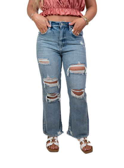 Distressed High Rise Vintage Crop Flare