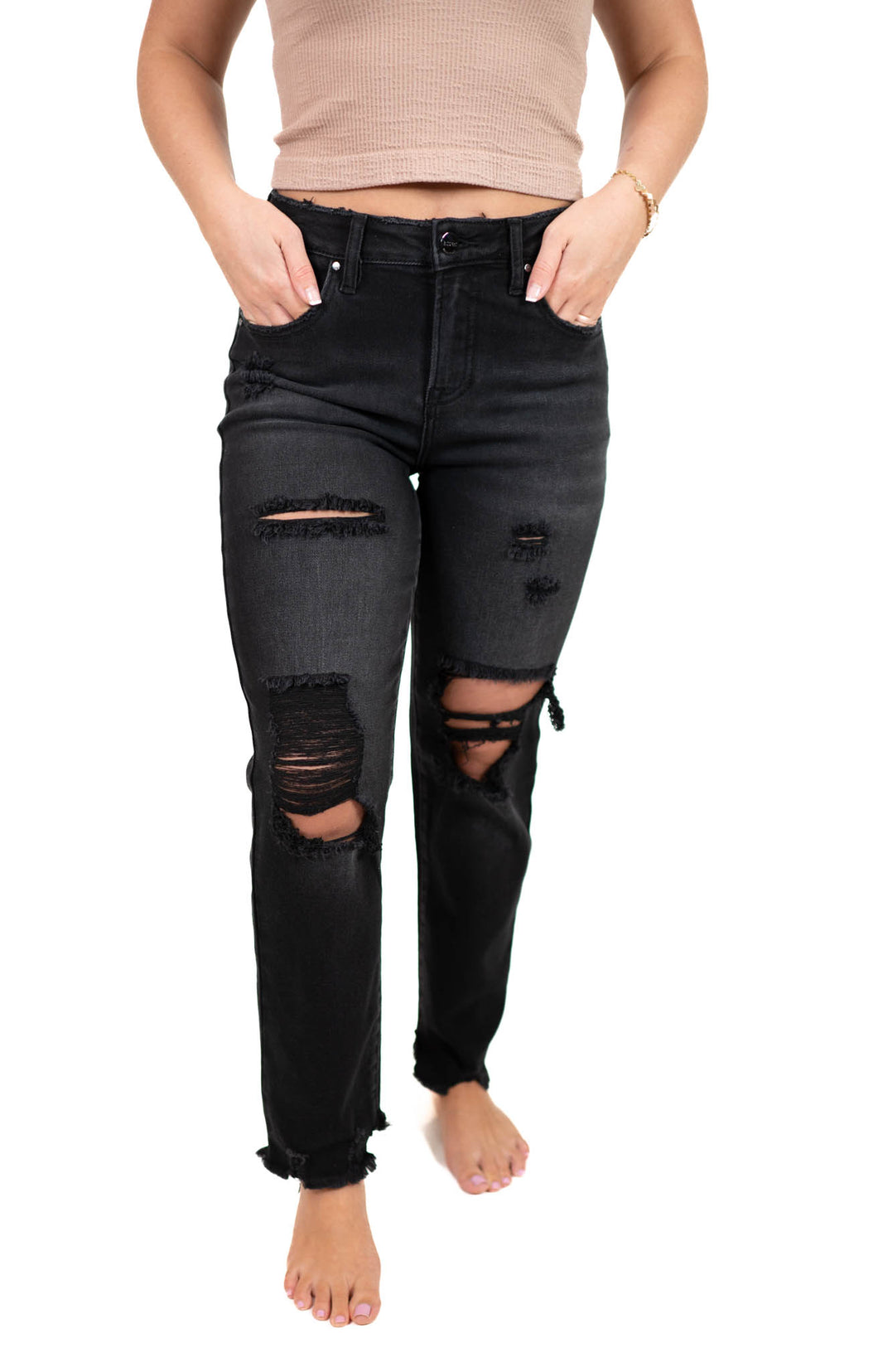 Black Mid Rise Boyfriend Jeans