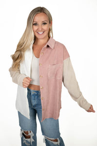 Colorblock Corduroy Shacket